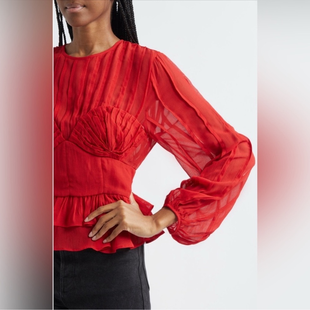Farm Rio Red Pleated Shell Blouse - Picture 4 of 7